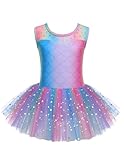 Zaclotre Girls Ballet Leotards Sparkly Sleevesless Mesh Tutu Dress Ballerina Costume for Kids Rainbow 6-7 Years