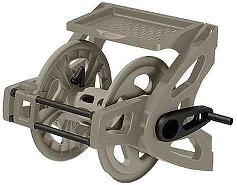 Suncast Hose Handler Wall-Mounted Reel for Outdoor Garden Storage, Light Taupe - Holds 175 ft of Standard 5/8" Vinyl Hoses, Resin Organizer with Slide Trak Guide and Accessory Tray.