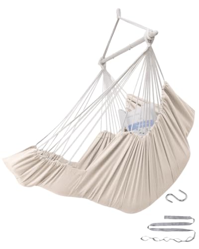 Image of ADVOKAIR Hammock Chair Swing 500lbs Steel Bar Multi-Size Bedroom&Porch | Anti-slip Rings, Adjustable Strap and S-hook, Easy Assembly, Indoor&Outdoor