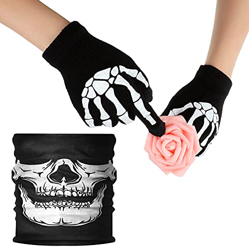 Tatuo White Skeleton Gloves and Skull Face Mask Half Ghost Bones Cosplay Costumes for Adult Halloween Dance Costume Party (1 Set, Style B)