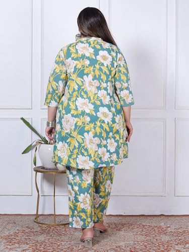 Image of NISHIRE Women's Cotton Floral Co-ord Kurta Set, Plus Size Stylish Ethnic Wear Set