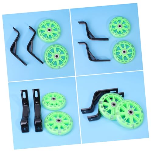 OUNONA 2個 キッズ自転車用静音補助輪 フラッシュライト付き 可能補助ホイール 耐摩耗グリーン支え車輪 男子女子兼用 アクセサリ