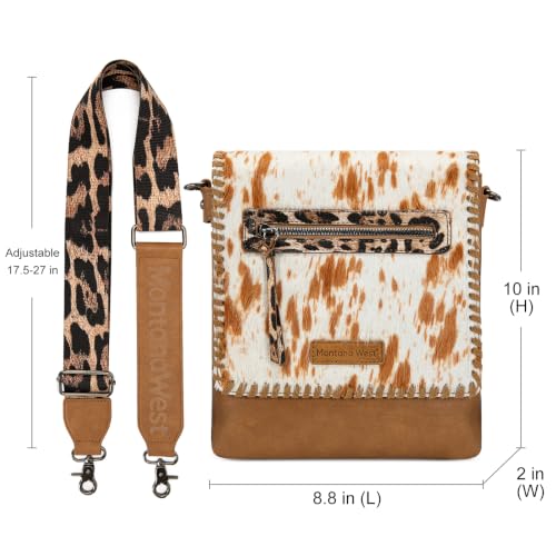 Image of Montana West Crossbody Bags for Women with Dual Compartments Western Cross Body Purse with Leopard Print Guitar Strap