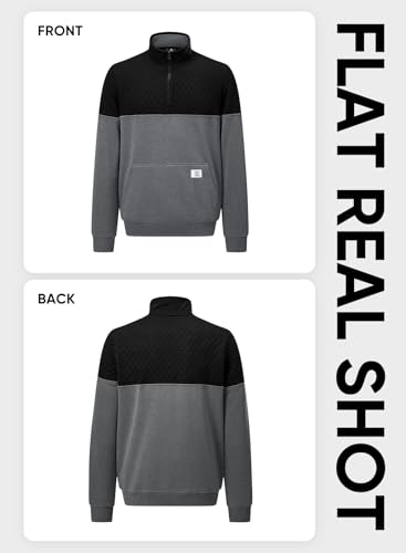JMIERR Men's Quarter Zip Pullover Quilted Sweatshirt Pullover Long Sleeve Stand Collar Sweater Color Block Sweatshirt4