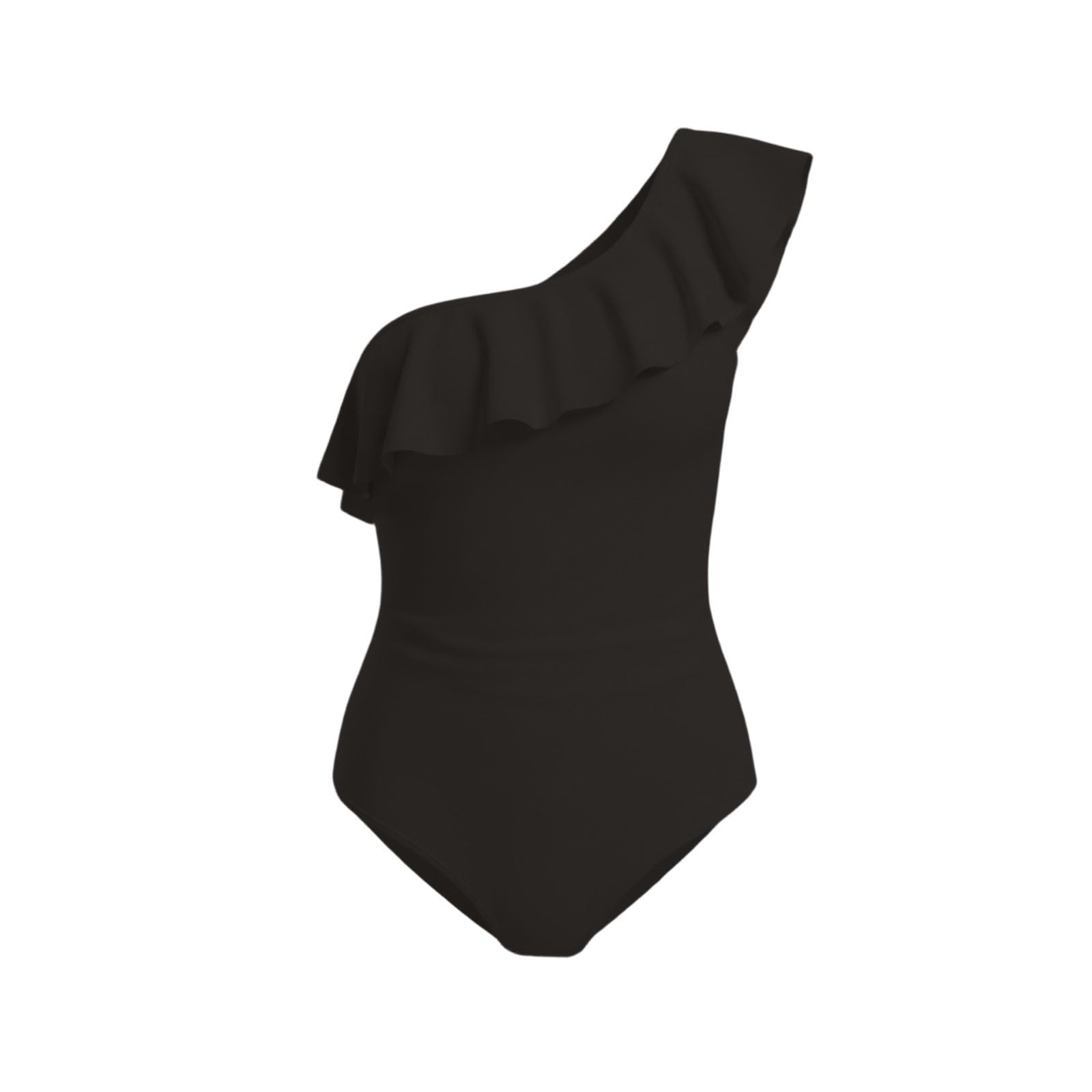 Bañador Mujer Un Hombro Bañadores Natacion Mujer Traje De Baño para Curvy Modelado Abdominal con Almohadillas Pecho Volantes Monokini Vintage Playa Verano Swimwear