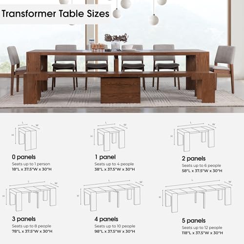 Transformer Table - Solid Wood Extendable Dining Table, Seats 2-12, Expandable Dining Room Table, Space-Saving Furniture, Expandable Dining Furniture, Brown (Table Only) - image 6