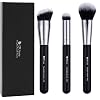 DUcare Makeup Kabuki Brushes 3Pcs Foundation Contour Brush& Concealer Brush Under Eye& Blusher Brush Face Blush Bronzer Travel Buffing Stippling Contour Liquid Blending Makeup brush set Black