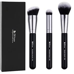 DUcare Makeup Kabuki Brushes 3Pcs Foundation Contour Brush& Concealer Brush Under Eye& Blusher Brush Face Blush Bronzer Travel Buffing Stippling Contour Liquid Blending Makeup brush set Black
