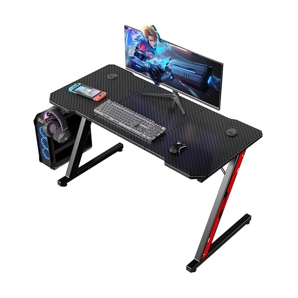 Homall Gaming tafel, 120 x 60 cm, met bekerhouder en hoofdtelefoonhaak, computertafel, pc-tafel, ergonomische gametafel