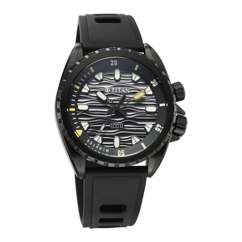 Image of Titan Zero Hour Diver's 200m Analog with Black Dial Black FKM Strap Watch for Men - 10068NP01