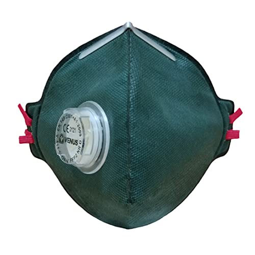 Image of VENUS - V-414 SLOV-V - FFP2 Painting Respirator Mask - CE Approved, Unisex Fold Flat Design with Stay Cool Exhalation Valve & Carbon Filter for Chemical Odors, Head Loop - Pack of 5