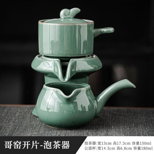 Image of Chinese Gongfu Tea Gift Set, Service Automatic Stone-Mill Design Handmade Ceramics Tea Pot 6 Cups Japanese Kung Fu Tea for Adults Men Women Tea Ceremony Party Home Office Decor (Green)