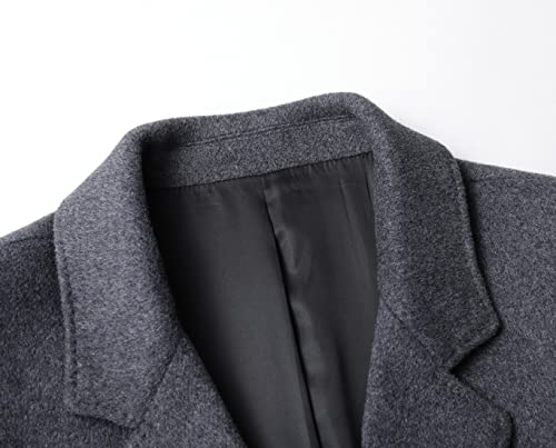 Image of chouyatou Men's Mid-Length Single Breasted Wool Blend Top Coat (Large, Notch-Grey)