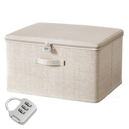 Pynzeka Boite Fermeture a Clef Boîte Verrouillable Boîte de Rangement en Tissu avec Poignées pour Vêtements Couettes Fouillis