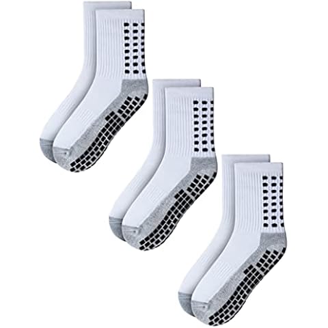 RATIVE Anti Slip Non Skid Slipper Hospital Crew Socks with grips for Adults Men Women (Large, 3 pairs-white) Cover