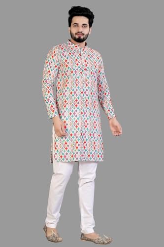 Image of LookMark Men's Cotton Blend Printed Long Kurta Suitable for All Indian Wedding, Occasions, and Festivals