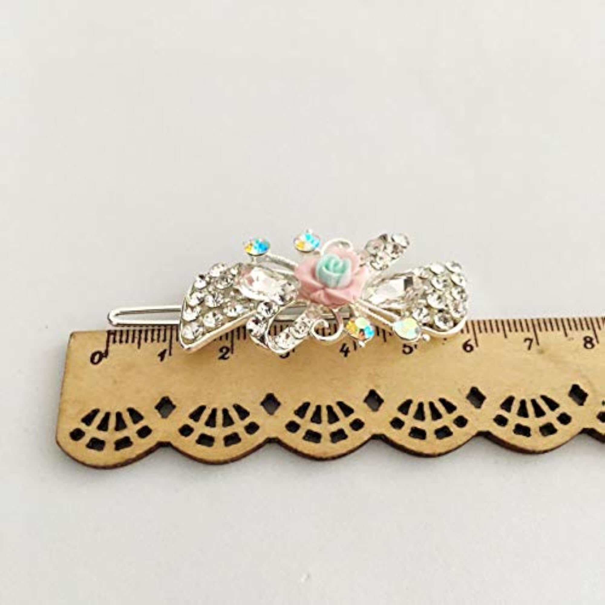 Kids' White Stone Fancy Hair Clips Pair, Small Barrettes