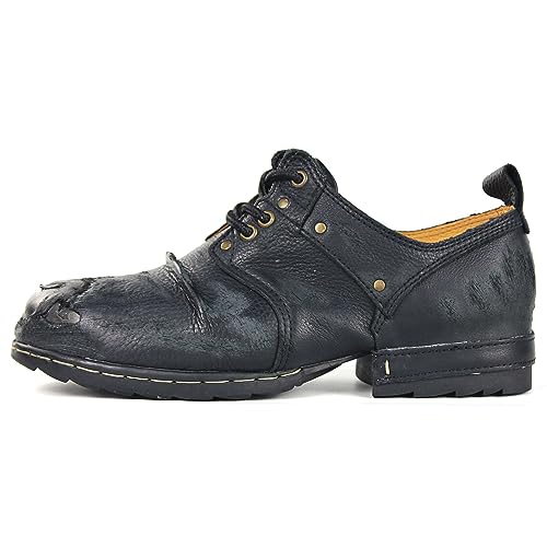 Image of Men's Grippy Black Iron Piece Toe-tipped Design Chukka Boots Lace-up Motorcycle Casual Leather Dress Ankle Boot for Men Fashion 6015-3-A-R