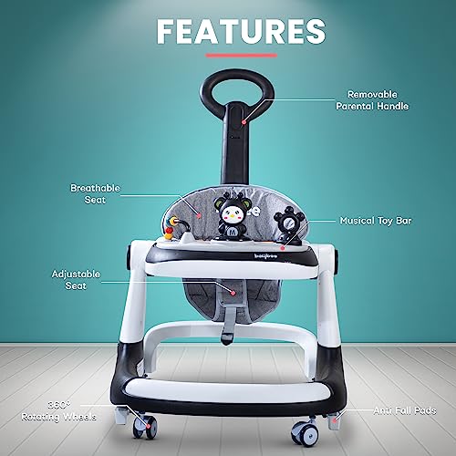 Image of Baybee Magnum 2 in 1 Baby Walker for Kids, Round Kids Push Walker with Parental Handle & Height Adjustable, Foldable Activity Walker for Baby with Musical Toy Bar for 6-18 Months Boys Girls (Black 1)