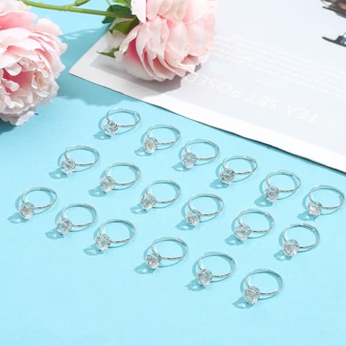 NEWITIN 120 Pieces Fake Rings Diamond Engagement Rings Silver Ring for Bridal Shower Party Game Wedding Table Decorations3
