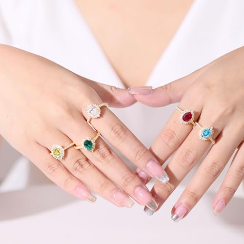 WSX Real Gold 10K/14K/18K 1.5 Carat 6 * 8MM Oval Cut Gemstone Rings for Women,Birthstone Gemstone Anniversary Wedding Band Ring Best Jewelry Gift for Valentine's Day For Her,Free Engrave3