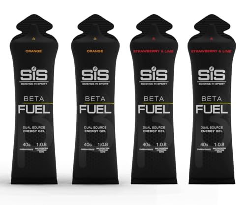 Amazon E-TAIL 24/7 SIS Beta Fuel Energy Gels for Cycling Running Triathlon - Dual-Source Carbohydrate Blend - 40 g of Carbs - Gluten-Free - Informed Sport Certified - 4 Pack (4 Pack, 2 Orange / 2 Strawberry Lime) #ad