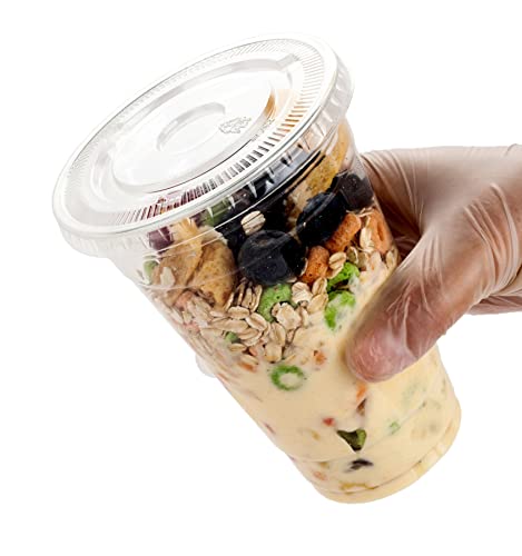 Image of Golden Apple Cup series, 24oz-50sets Clear Plastic cups with Flat lids no hole, BPA Free