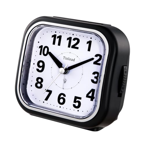 Image of Tinload 4.3 inch No Ticking Analog Alarm Clock,Silent Readable for Seniors,Easy to Set,Gradual Rise Alarm,Big Numbers,On /Off Switch on Side,Gentle Wake,Snooze,Lighted on Demand,Battery Operated,Black