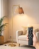 JOOFO Boho Floor Lamp with Remote & Foot Switch, Brushed Gold Standing Lamp with Flower-Inspired Textured Shade, Stepless Dimmable Tall Lamp for Living Room Bedroom Reading (Bulb Included)