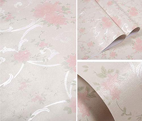 wolpin DIY Peony Pink Roses Wallpaper (45 x 1000 CM, White) | Flower Bouquet Self Adhesive Wall Sticker Roll | DIY PVC Wallpaper for Bedroom Living Room Décor | Easy Peel and Stick Decoration