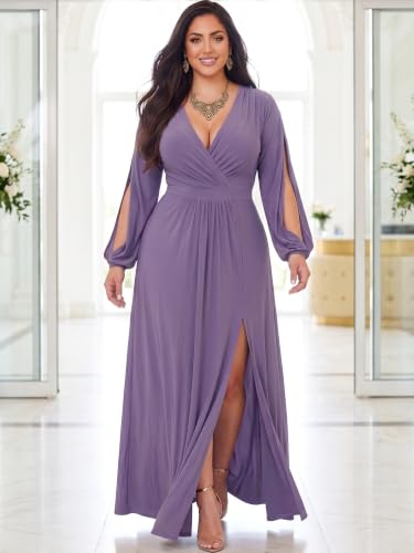 Image of KOH KOH Womens Long Sleeve Sexy Slit Photoshoot Evening Fall Maxi Dress