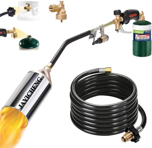 Propane Torch Weed Burner Kit,Weed Torch 800,000 BTU Blow Torch with 1lb Propane Cylinder Converter,9.8 FT Hose Heavy Duty Flamethrower with Turbo Trigger for Flame Weeding,Roofing, Melting Ice Snow