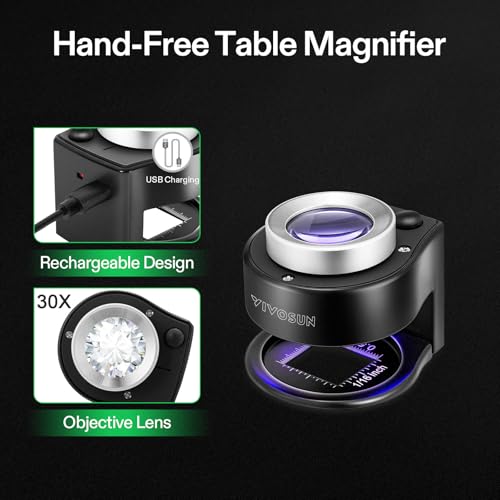 Vivosun LOUPE-004 30X Rechargeable Loupe Magnifier With White Led Light And Uv Light, Portable Magnifying Glass With Optical Glass Lens & Scale For Jewelry, Textile, Gems, Stamps, Coins And Plants thumb #3