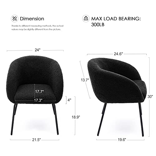 Zesthouse Sherpa Dining Chair Makeup Vanity Chair for Girls Women, Modern Teddy Fabric Kitchen Chair, Boucle Desk Chair Accent Armchair for Living Dining Room Bedroom, Black - Thumbnail 3