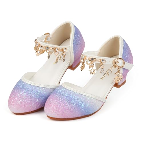 Image of ChuLian Little Kids Girls Dress Pumps Glitter Sequins Princess Low Heels Mary Jane Party Dance Shoes Rhinestone Sandals