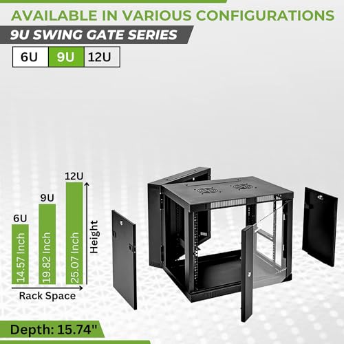Image of NavePoint 9U Wall Mount Cabinet with Hinged Back - 21.6 inch Deep, Server Rack Enclosure with Locking Glass Door and Removable Side Panels, Network Cabinet with 2 Fans, Pre-Assembled