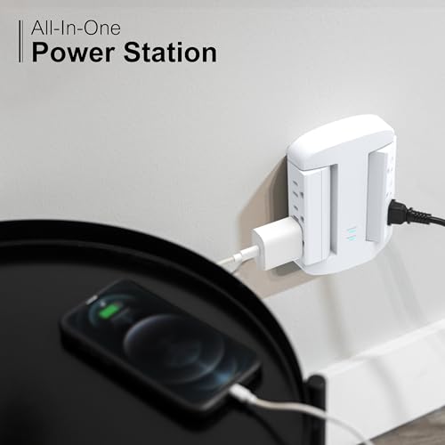 Image of GE 6-Outlet Extender, Surge Protector, Swivel Side Access, Wall Tap Adapter, 3-Prong, 980 Joules, ETL Listed, White, 81781 (Pack of 12)