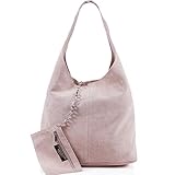 handtasche, Damen Tasche Damen Ledertasche Shopper Wildleder Handtasche Schultertasche Beuteltasche WL818 (Altrosa)