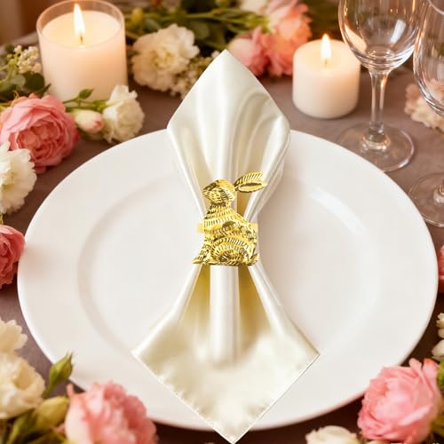 VIKKSAER 10 Pcs Rabbit-Shaped Napkin Rings, Elegant Gold Metal Bunny Holders for Holiday Gatherings, Ideal for Easter Christmas and Spring Celebrations - Thumbnail 4