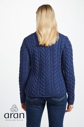 Image of Aran Woollen Mills Louisburgh Women's Asymmetrical Irish Cardigan, 100% Super Soft Merino Wool, Authentic Irish Knitwear
