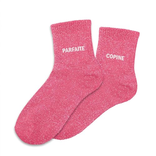 STC Chaussettes Pailletées Duo Parfaites Copine - Rose - Taille M - Femme - Adultes en Couple - Chaussettes Pailletées