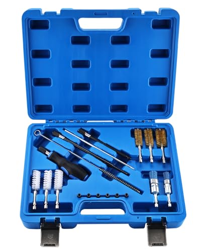 Image of FreeTec 19-Piece Diesel Injector Cleaning Tool Set – Universal Injector Seat & Shaft Brush Cleaner Kit – with Brushes, Extensions for Diesel Engines