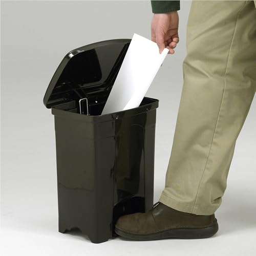 Image of Safco Step On Plastic Trash Can with Foot Pedal, 4 Gallon Garbage Can for Kitchen, Bedroom, Office, Hands Free, Black