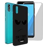 CXKJ Coque pour Wiko Y51 (5.45 Pouce) + Verre trempé Protection écran, Ultra Fin Silicone TPU Bumper Noir Housse Etui de Protection Antichoc Cover Case，9H Dureté Glass Film - CX1