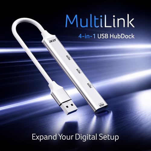 Image of Acer MultiLink 4-in-1 USB Hub with 1 x USB 3.0 & 3 x USB 2.0 Ports | Up to 5Gbps High-Speed Data Transfer | Plug & Play Portable Aluminum USB Splitter for Laptop, PC, Desktop & Compatible USB Devices