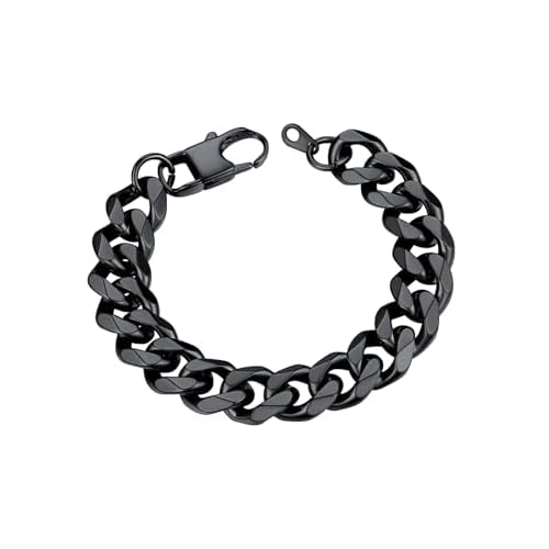 U7 Link Bracelets for Men, Cuban Link/Rope/Watch Band Solid Bracelet, Silver Black Gold Color Wrist Bracelet 3/6/9/12/15mm Width, 6.5/7.5/8.3 Inch Len