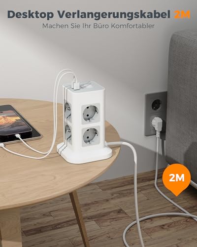 Steckdosenturm TESSAN mit 8 Steckdosen und USB-Anschlüssen