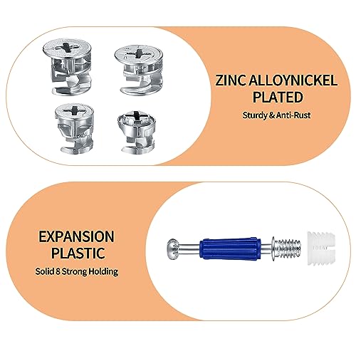 cam lock nuts and cam screws 110 pcs cam locks for furniture connecting cam lock fittings 3 in 1 cam connector bolt fittings fasteners hardware parts for drawer dresser cabinet 110
