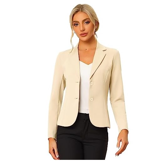 Allegra K Women's Work Office Blazers Stretch Lapel Collar Long Sleeve Jacket Suit Blazer Medium Beige