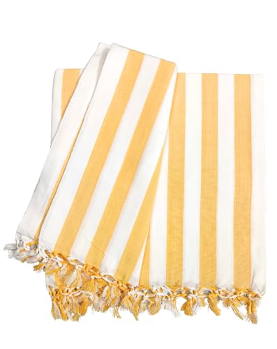 Image of Arvore Bunkaar Pure Handloom 100% Soft Desi Bamboo Viscose Soft Bhagalpuri Andi Chadar /Summer Blanket /Khes /Top Sheet /AC Blanket /Odhne wali Chadar (Yellow White, Striped, 1, Bhagalpuri Chadar)